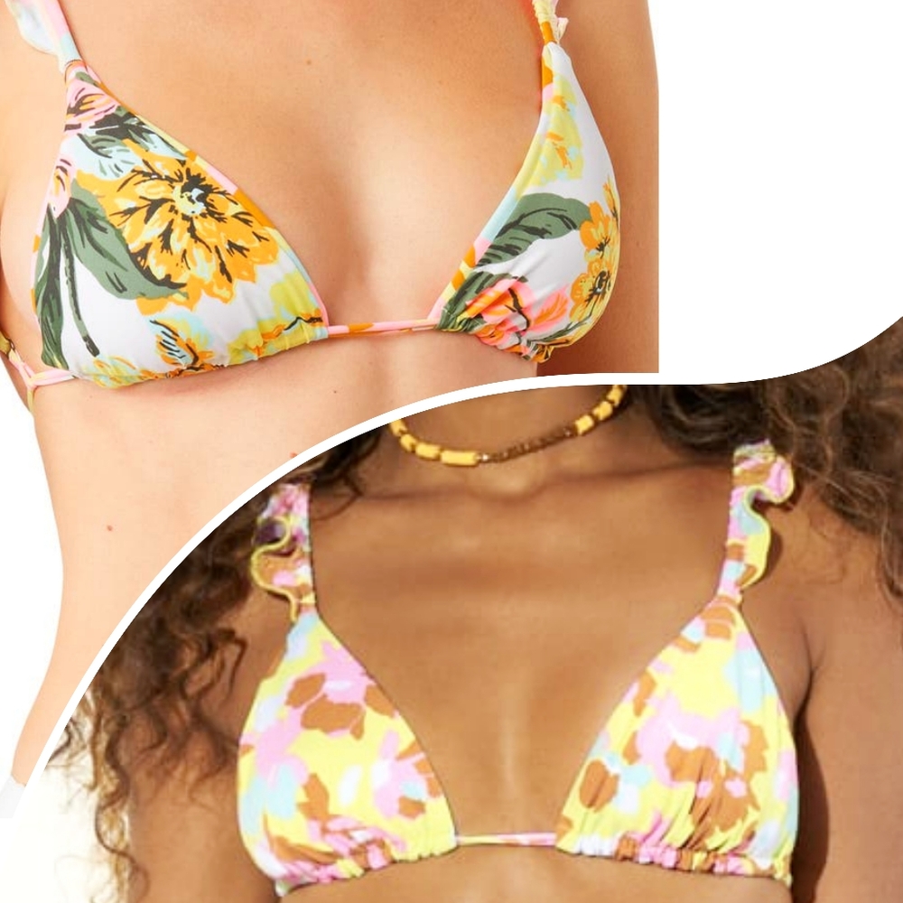 NWT Maaji reversible Peace Out Crush Ruffle Triangle Bikini Top